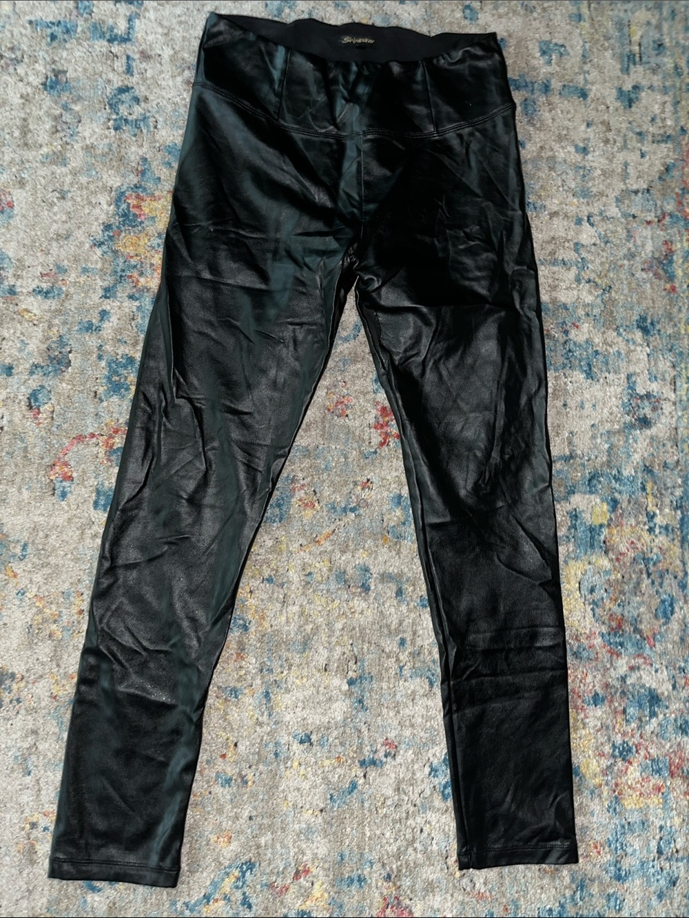 Shinestar Black Faux Leather Leggings - High Waist Glossy Finish